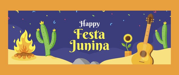 Festas juninas handgezeichnetes flaches Twitter-Cover