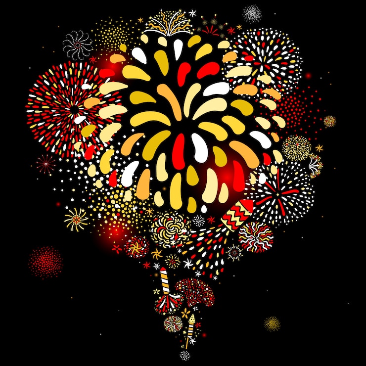 Kostenlose Vektor festliches feuerwerk-schwarzes hintergrund-plakat