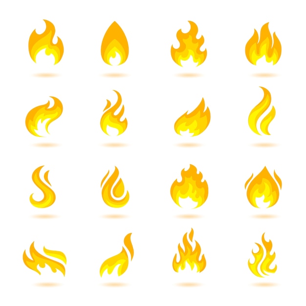 Kostenloser Vektor feuer flamme brennen fackel fackel hölle feurige symbole gesetzt isoliert vektor-illustration