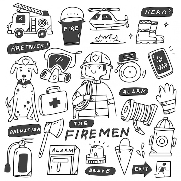 Vektor Set Von Feuerwehrauto Cartoon Mit Lustigen Fahrer Premium Vektor