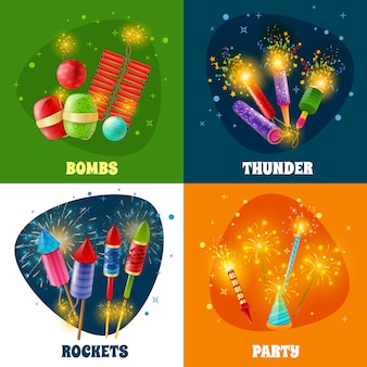 Feuerwerk-cracker rockets 4 icons square