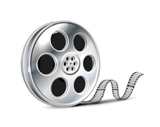 Filmrolle oder Filmmetallrolle mit schwarzem Klebeband. Isoliert auf weißem Hintergrund.