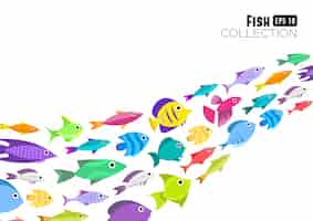 Kostenloser Vektor fischsammlung. cartoon-stil abbildung von zwölf verschiedenen fischen