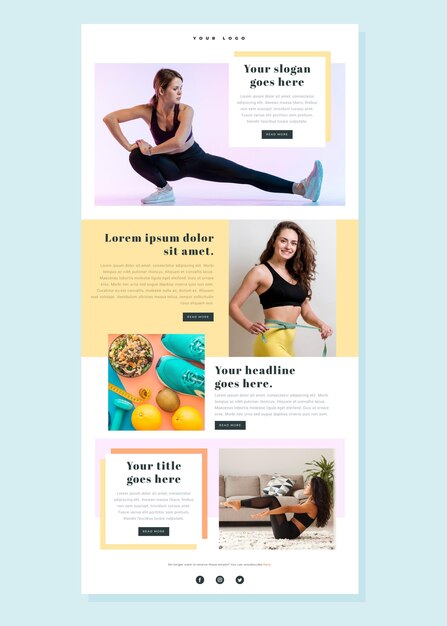 Fitness E-Mail-Vorlage mit Fotos und Nachrichten
