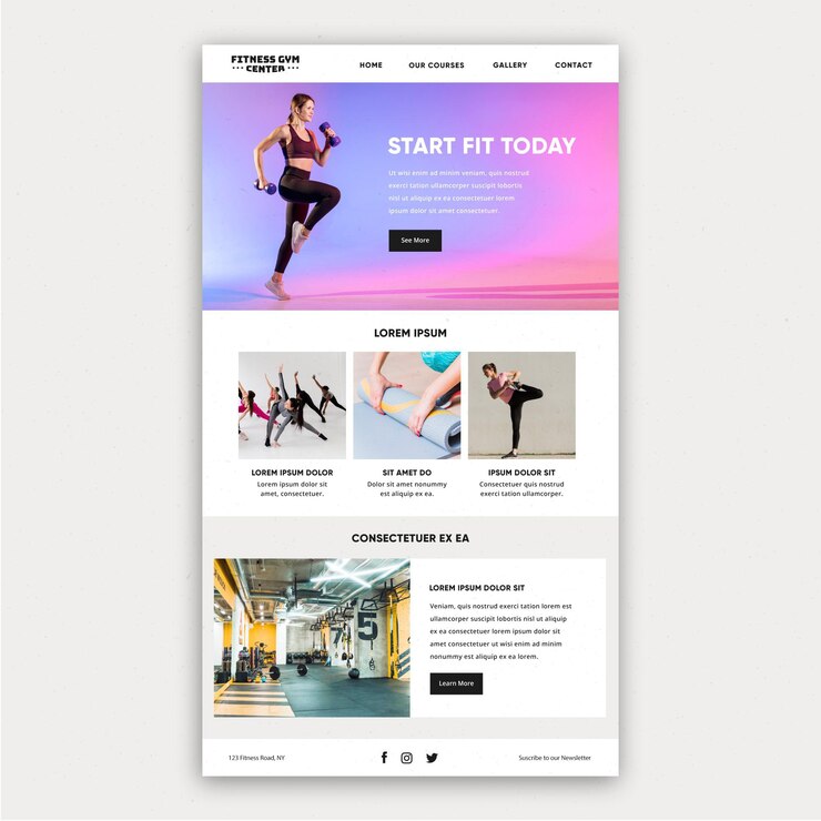 Kostenlose Vektor fitness e-mail-vorlage