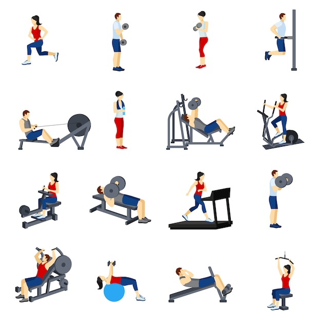 Kostenloser Vektor fitness gym training icons set