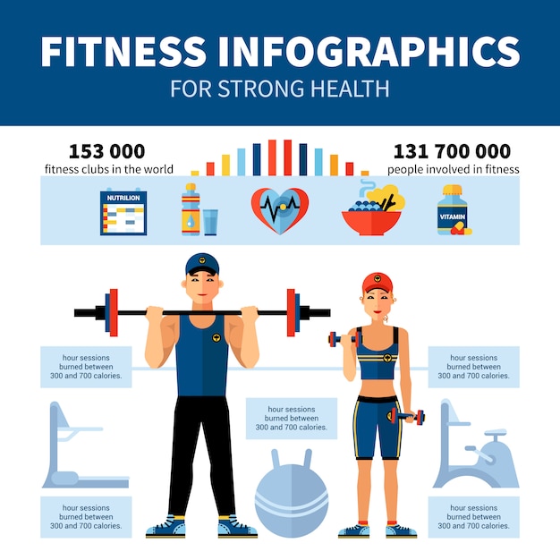 Fitness infografiken mit sport-clubs statistiken