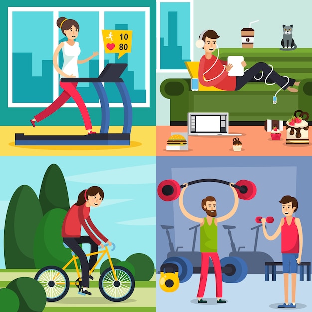 Fitness training menschen icon set