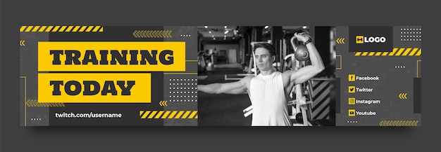 Kostenloser Vektor fitness-trainings-twitch-banner im flachen design