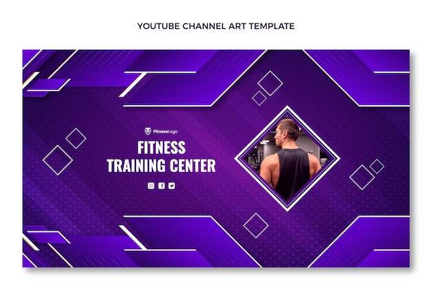 Kostenloser Vektor fitness-vorlage für youtube-kanalbilder