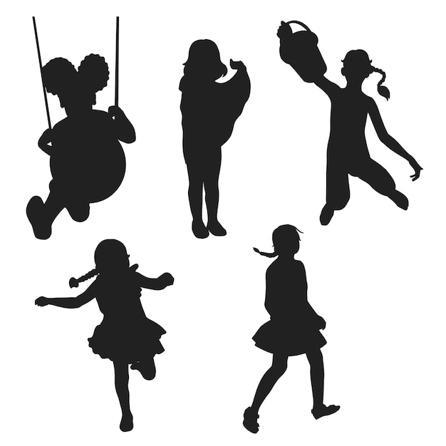 Flach gestaltete Silhouette eines kleinen Mädchens
