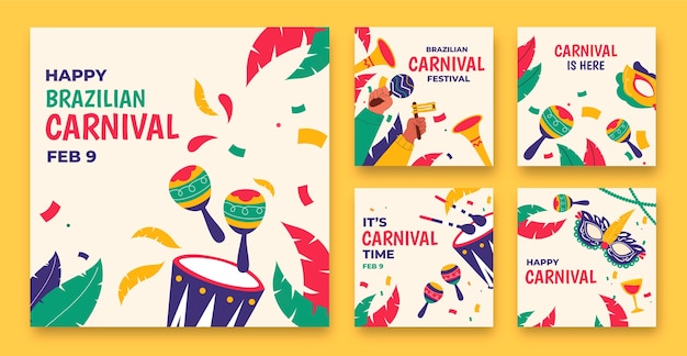Flach instagram-posts-sammlung für den brasilianischen karneval