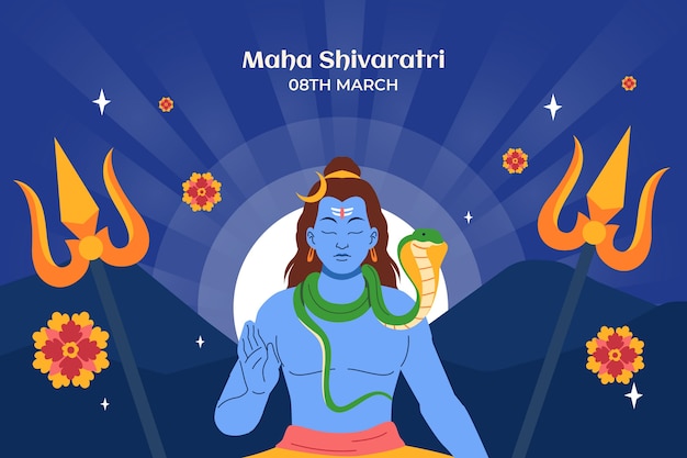 Kostenloser Vektor flach maha shivratri hintergrund