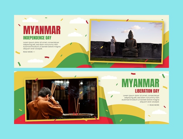 Kostenloser Vektor flach myanmar unabhängigkeitstag horizontale banner-vorlage