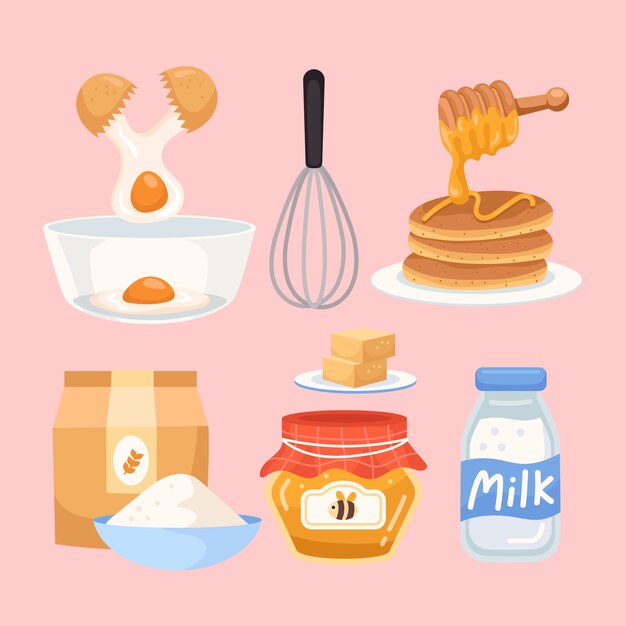 Flach-Pancake-Tag-Design-Elemente Sammlung