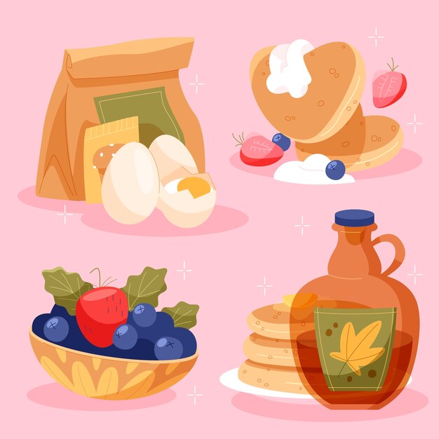 Flach-Pancake-Tag-Design-Elemente Sammlung