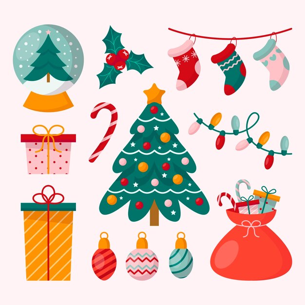 Flach-Weihnachtselemente-Sammlung