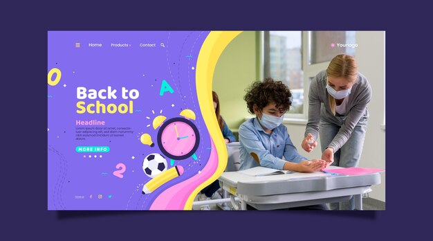 Flach zurück zur Schul-Landing-Seite-Vorlage mit Foto