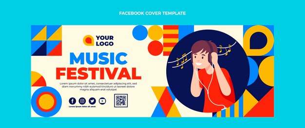 Flachdesign-Mosaik-Musikfestival auf dem Facebook-Cover