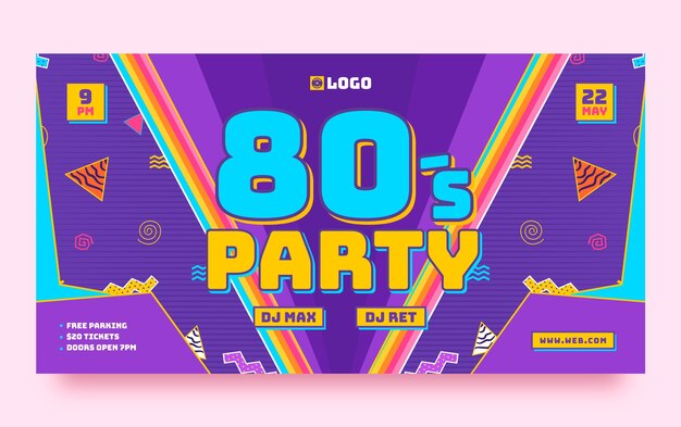 Flache 80er-Party-Social-Media-Beitragsvorlage