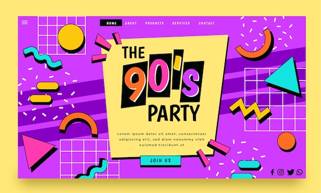 Flache 90er-Party-Landing-Page-Vorlage