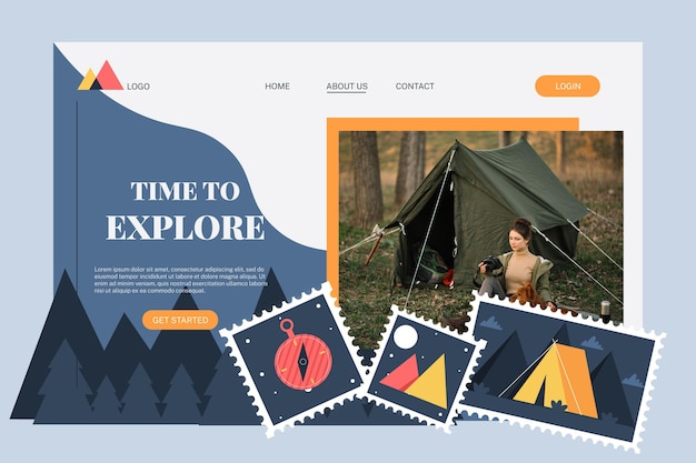 Flache abenteuer-landingpage mit foto