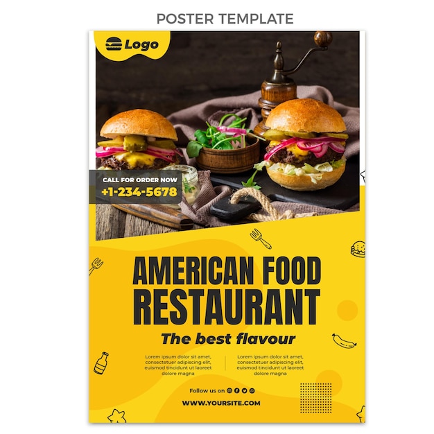 Flache amerikanische lebensmittelplakatschablone