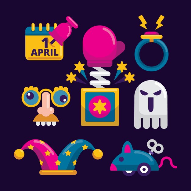 Flache aprilscherztag-elementsammlung
