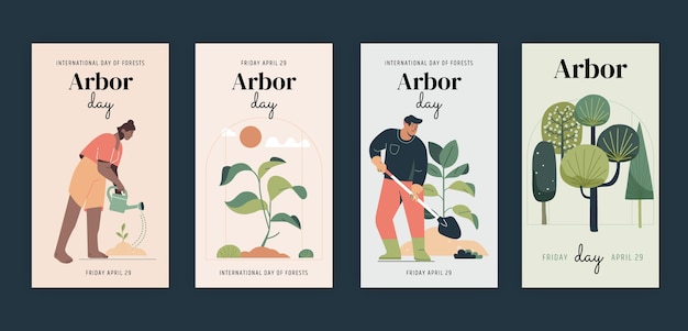 Flache arbor day instagram geschichtensammlung