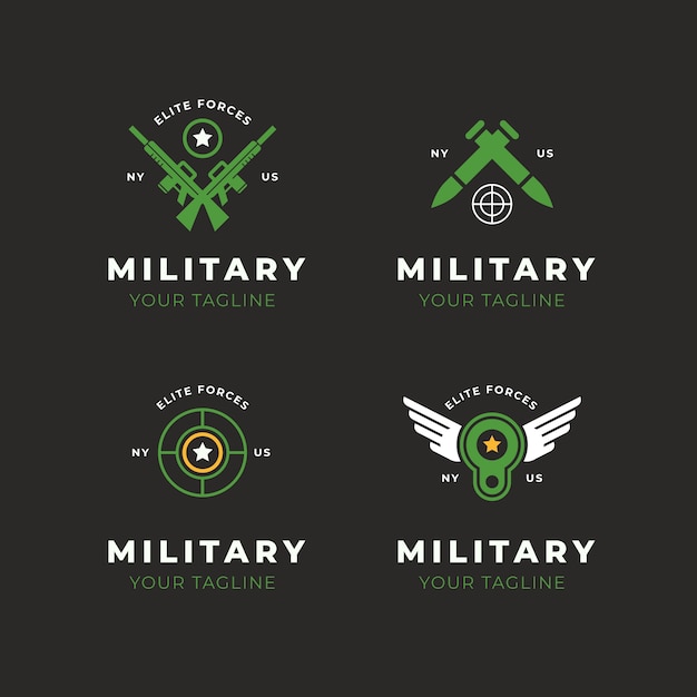Kostenloser Vektor flache armee-logos-sammlung