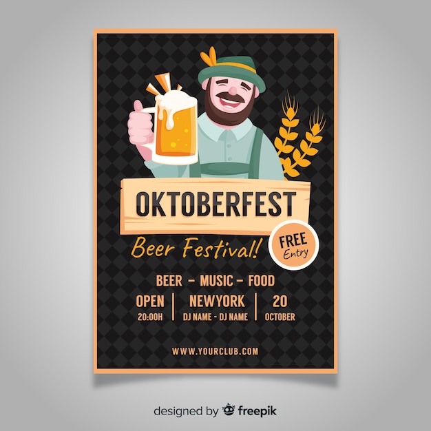 Flache art der oktoberfestplakat-schablone