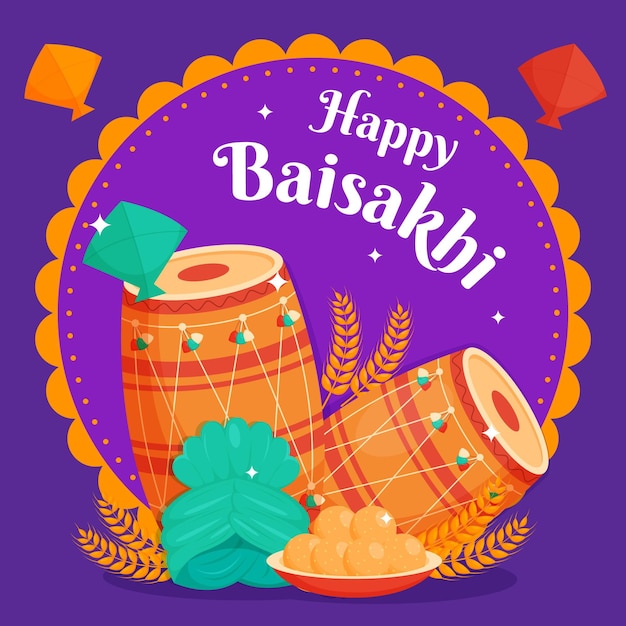 Kostenloser Vektor flache baisakhi-illustration