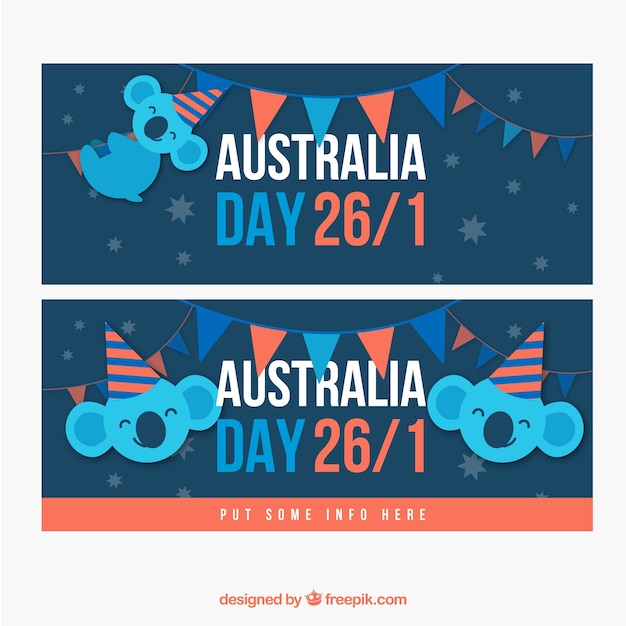 Kostenloser Vektor flache banner mit koalas für australien tag lächelnd