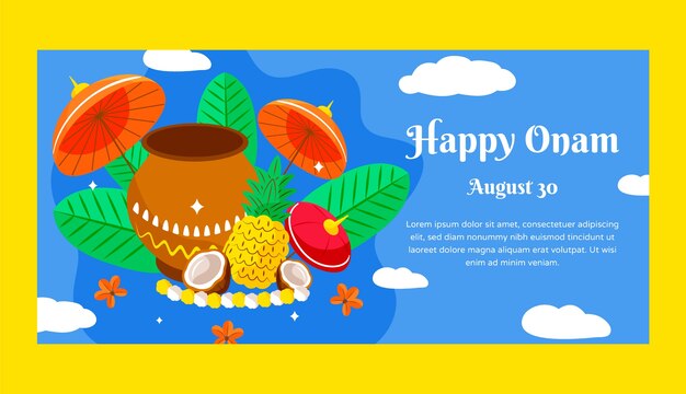Flache Banner-Vorlage für Onam-Feier