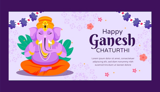 Flache Bannervorlage für Ganesh-Chaturthi-Feier