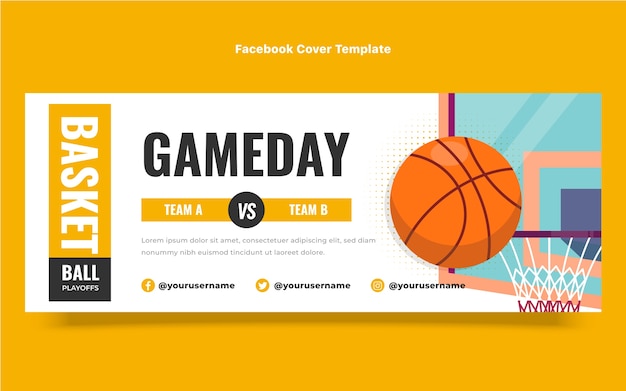 Flache basketball-social-media-cover-vorlage