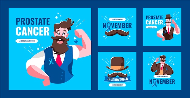 Flache blaue november instagram posts sammlung