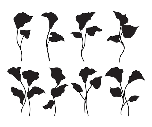 Flache Blumen-Silhouette-Set