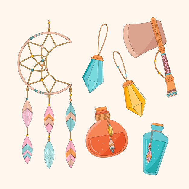 Flache Boho-Elementsammlung