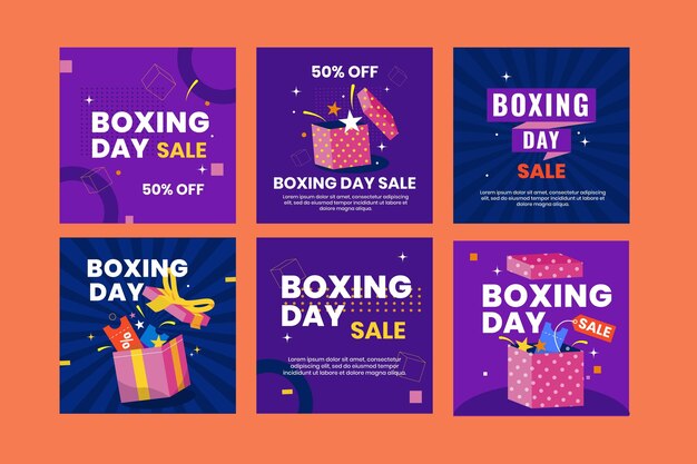 Kostenloser Vektor flache boxing day sale instagram posts sammlung