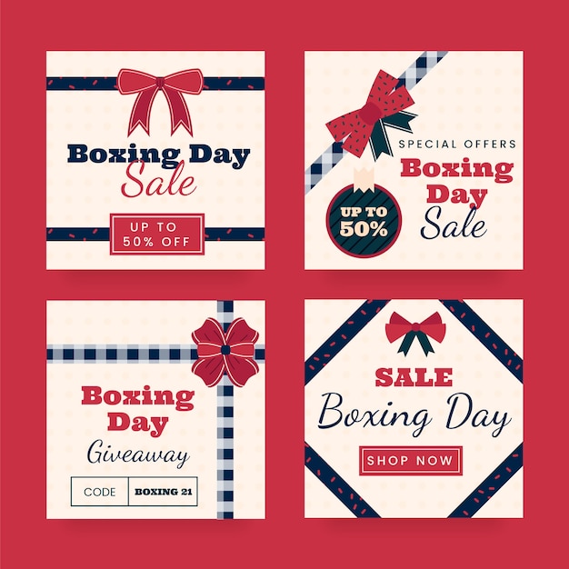 Kostenloser Vektor flache boxing day sale instagram posts sammlung