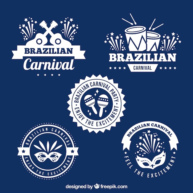 Kostenloser Vektor flache brasilianische karnevalsaufkleber- / -ausweisansammlung