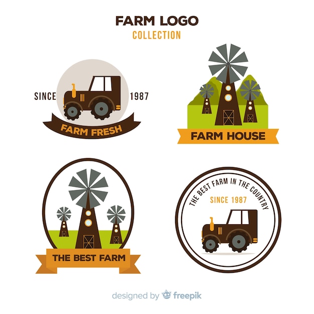 Kostenloser Vektor flache braune bauernhoflogosammlung