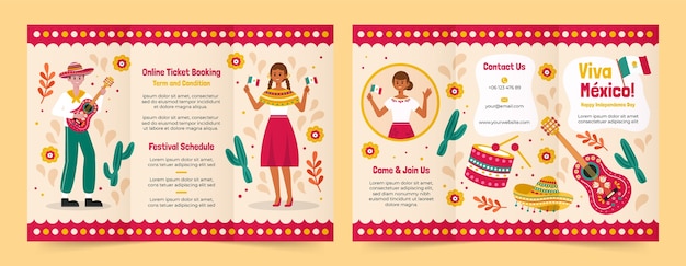 Kostenloser Vektor flache broschürenvorlage für die feier zum mexikanischen unabhängigkeitstag