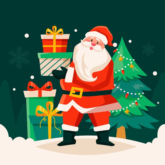 Flache Cartoon-Santa-Illustration für die Weihnachtszeit