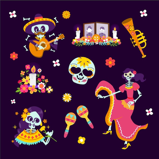 Flache charakterelemente sammlung dia de muertos feier