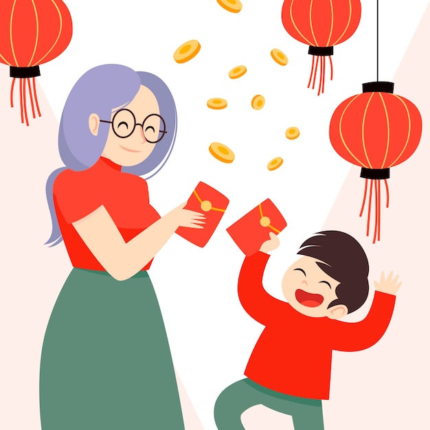 Flache chinesische glückliche geldillustration des neuen jahres