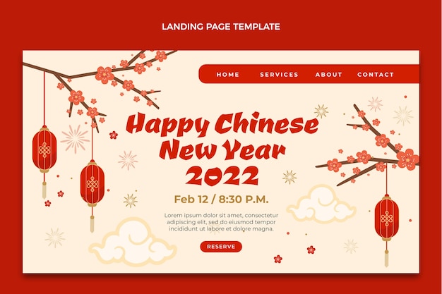 Kostenloser Vektor flache chinesische neujahrs-landingpage-vorlage