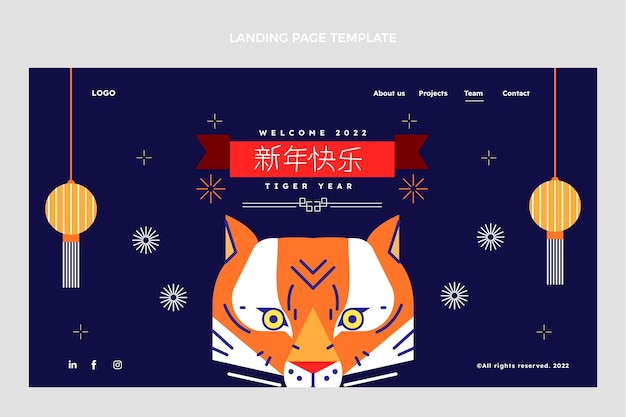 Flache chinesische neujahrs-landingpage-vorlage