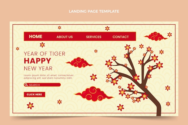 Flache chinesische neujahrs-landingpage-vorlage